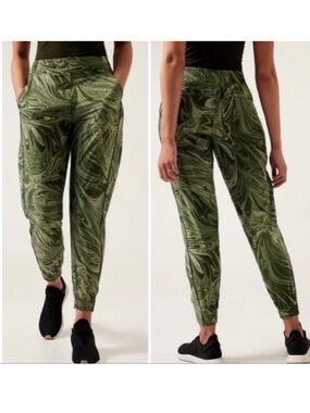Athleta Brooklyn Jogger Pants Women’s Size 24 Green Marble Pull On Lightweight